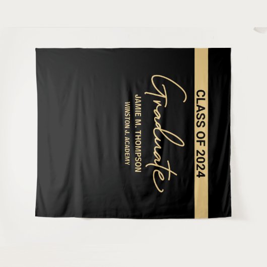 Klasse 2024 Schwarz-Gelb-Abschluss Wandteppich (Vorderseite (Horizontal))