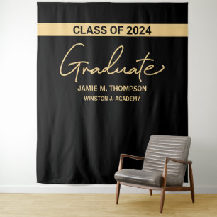 Klasse 2024 Schwarz gelber Abschluss Hintergrund Wandteppich