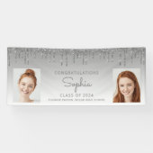 Klasse 2024 Silver Glitzer 2-Foto Abschluss Banner (Horizontal)