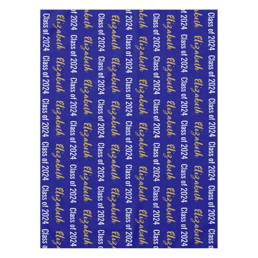 Klasse 2024 und Graduate's Name Navy White Gold Tischdecke (Vorderseite)