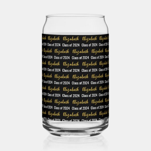 Klasse 2024 und Name des Absolventen Schwarz-weiße Dosenglas (Vorderseite)