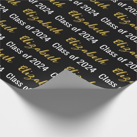 Klasse 2024 und Name des Absolventen Schwarz-weiße Geschenkpapier (Ecke)