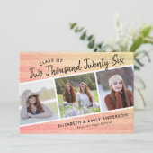 Klasse 2025 3 Fotos Rustikaler Abschluss Einladung (Stehend Vorderseite)