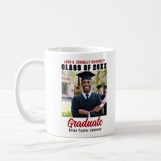 Klasse 2025 Abschluss Foto Red Script Graduate Kaffeetasse (Links)