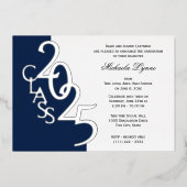Klasse 2025 Abschluss Navy Blue and Silver Foil Folieneinladung (Vorderseite)