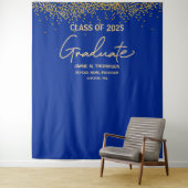 Klasse 2025 Abschluss Royal Blue Gold Confetti Wandteppich (Beispiel)