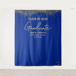 Klasse 2025 Abschluss Royal Blue Gold Confetti Wandteppich