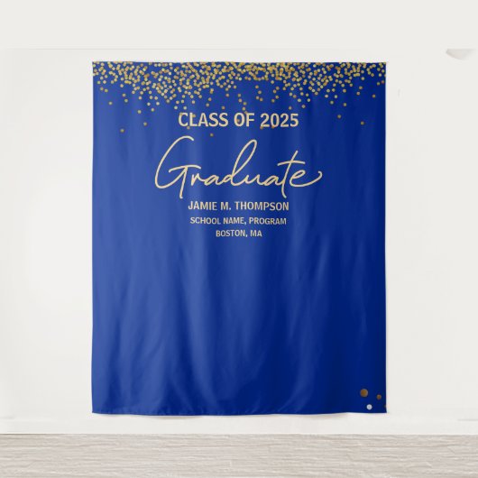 Klasse 2025 Abschluss Royal Blue Gold Confetti Wandteppich (Vorderseite)