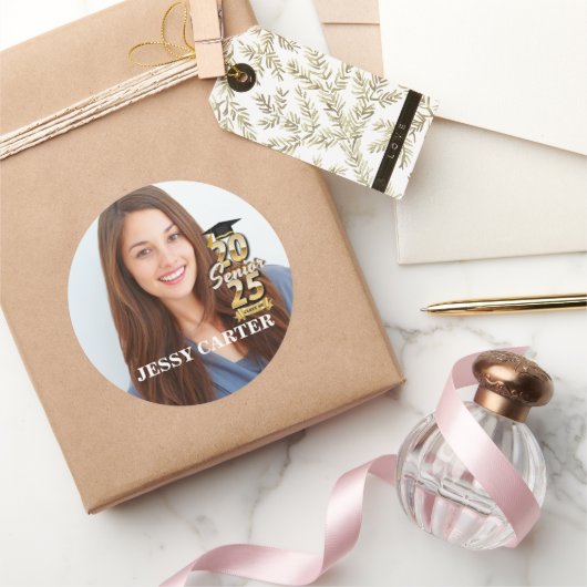 Klasse 2025 Abschluss Senior Graduate Foto Runder Aufkleber (Schenken)