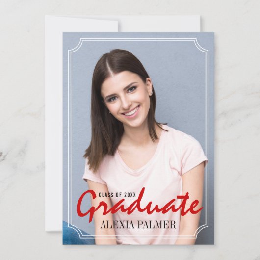 Klasse 2025 Absolvent einfache Rot handschriftlich Einladung (Vorderseite)