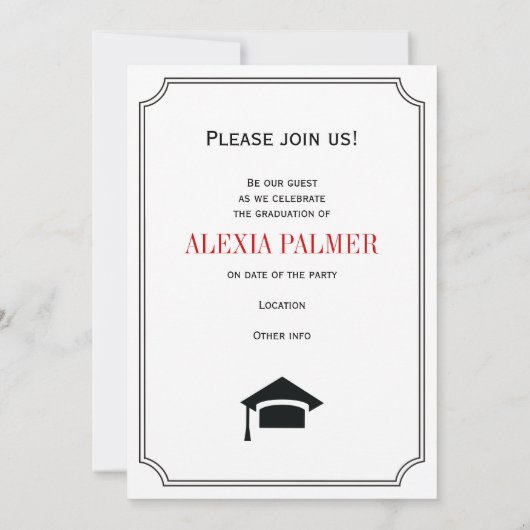 Klasse 2025 Absolvent einfache Rot handschriftlich Einladung (Rückseite)