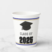 Klasse 2025 Blau und Gold Pappbecher (Rückseite)