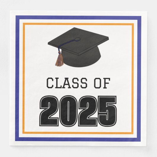 Klasse 2025 Blau und Orange Serviette (Vorderseite)