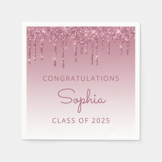 Klasse 2025 Burgundy Glitzer Tropfen Abschluss Serviette (Vorderseite)