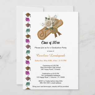 Klasse 2025 Diplom für White Roses & Gold Foil Einladung