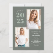 Klasse 2025 | Drei Foto Sage Green Grad Party Einladung (Vorderseite)