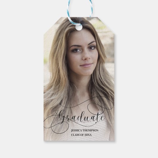 Klasse 2025 Elegant Script Grad Foto Abschluss Geschenkanhänger (Rückseite)