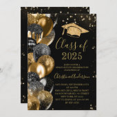 Klasse 2025 Eleganter Gold Glitzer Abschluss Einladung (Vorne/Hinten)