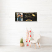 Klasse 2025 Elegantes Black Gold Abschluss Foto Banner (Insitu)