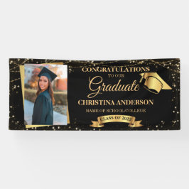 Klasse 2025 Elegantes Black Gold Abschluss Foto Banner
