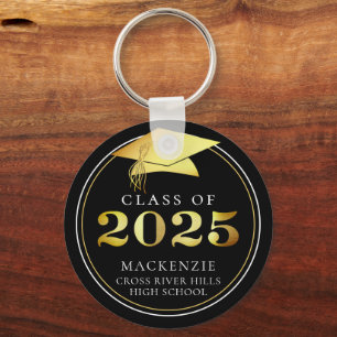 Klasse 2025 Elegantes Schwarzes Gold Personalisier Schlüsselanhänger