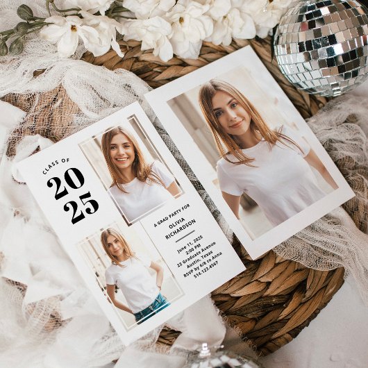 Klasse 2025 | Foto Schwarz-Weiß-Grad-Party Einladung