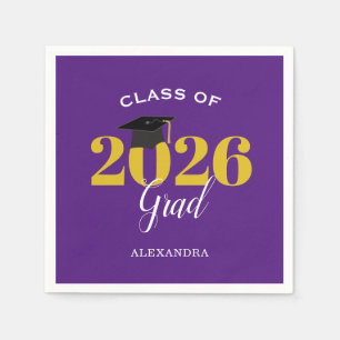 Klasse 2025 Grad Einfach Lila und Gold Serviette