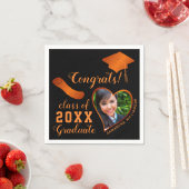 Klasse 2025 Grad Foto Black and Orange Abschluss Serviette (Beispiel)