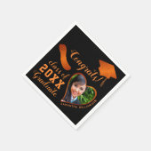 Klasse 2025 Grad Foto Black and Orange Abschluss Serviette (Ecke)