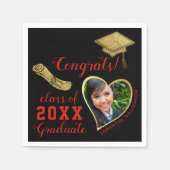 Klasse 2025 Grad Foto Black Red Gold Abschluss Serviette (Vorderseite)