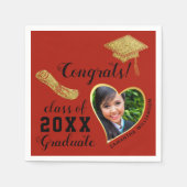 Klasse 2025 Grad Foto Red Black Gold Abschluss Serviette (Vorderseite)