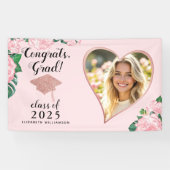 Klasse 2025 Grad Foto Rosa Blütenrosa Abschluss Banner (Horizontal)