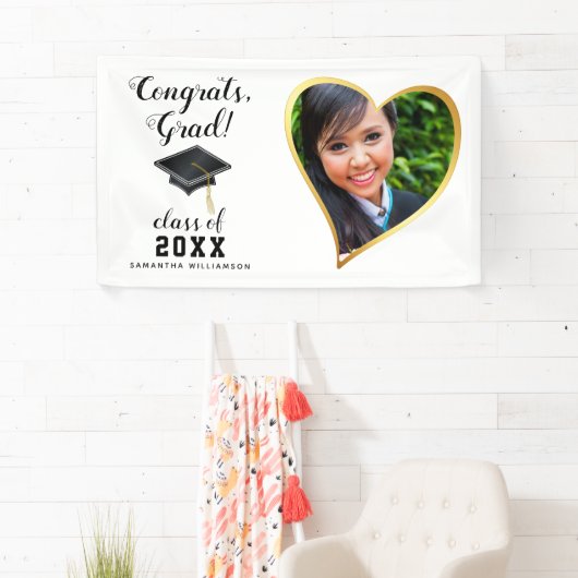 Klasse 2025 Grad Foto White Black Gold Abschluss Banner (Insitu)