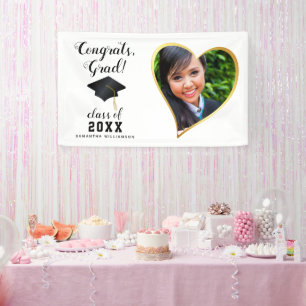 Klasse 2025 Grad Foto White Black Gold Abschluss Banner