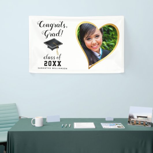 Klasse 2025 Grad Foto White Black Gold Abschluss Banner (Messeveranstaltung)