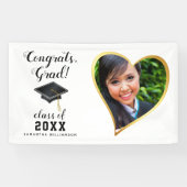 Klasse 2025 Grad Foto White Black Gold Abschluss Banner (Horizontal)