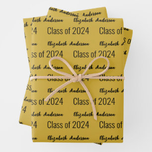 Klasse 2025 Grads - Schwarz und Gold Geschenkpapier Set