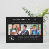 Klasse 2025 Graduate Black 3 Foto Abschluss Einladung (Stehend Vorderseite)