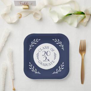 Klasse 2025 Graduate Chic Navy White Botanical Pappteller