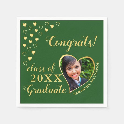 Klasse 2025 Graduate Foto Green & Gold Elegant Serviette (Vorderseite)