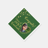 Klasse 2025 Graduate Foto Green & Gold Elegant Serviette (Ecke)