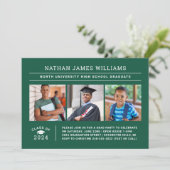 Klasse 2025 Graduate Green 3 Foto Abschluss Einladung (Stehend Vorderseite)