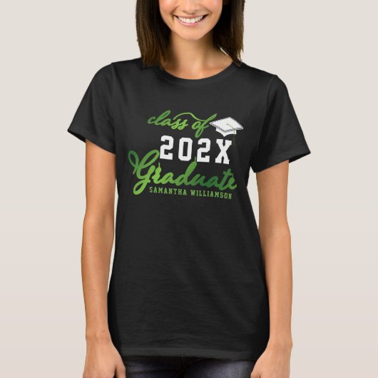 Klasse 2025 Graduate Green White Black Abschluss T-Shirt (Vorderseite)