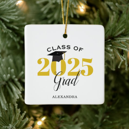 Klasse 2025 Graduate Modern Gold and Black Keramikornament (Baum)