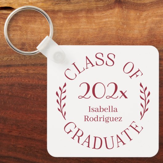 Klasse 2025 Graduate Name Burgundy Typografy Schlüsselanhänger (Vorderseite)