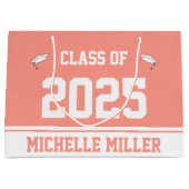 Klasse 2025 Graduate Name Peachy Pink und White Große Geschenktüte (Vorderseite)