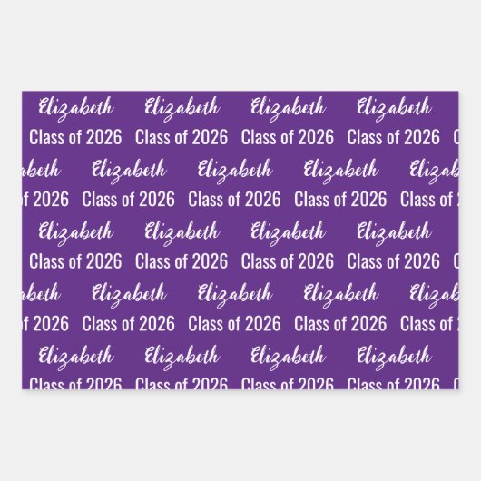 Klasse 2025 Graduate Name Royal Lila und weiß Geschenkpapier Set (Vorderseite 2)