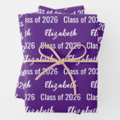Klasse 2025 Graduate Name Royal Lila und weiß Geschenkpapier Set (Beispiel)