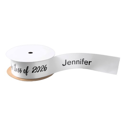Klasse 2025 Graduate Name White and Black Script Satinband (Spule)