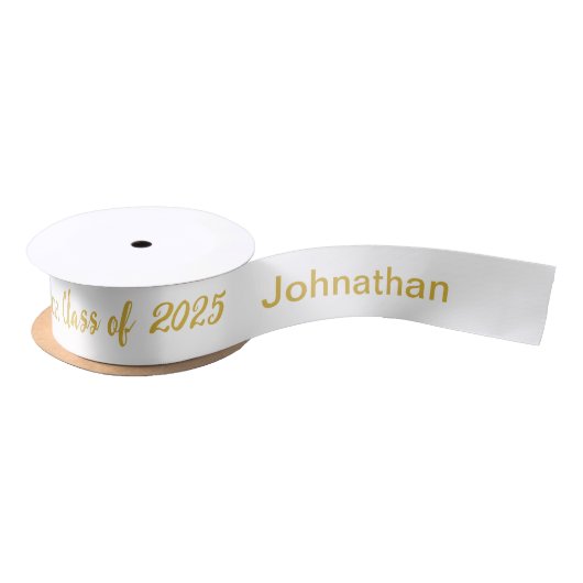 Klasse 2025 Graduate Name White and Gold Script Satinband (Spule)